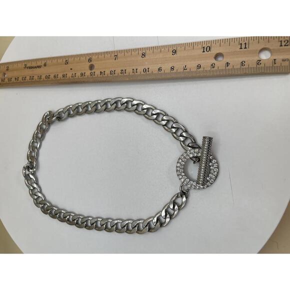 Silver Chain Necklace with Rhinestone Toggle Clasp - Picture 4 of 6